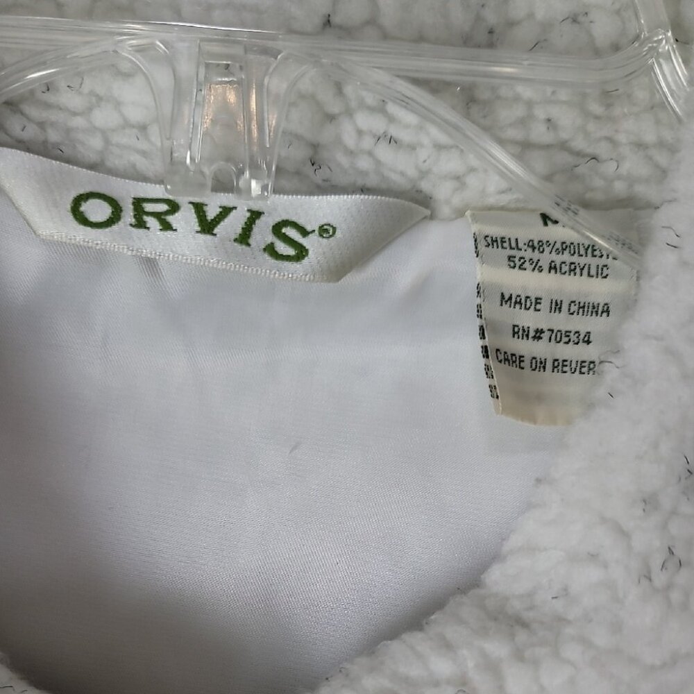 Orvis Womens White Sherpa Button-Up Jacket W/ Tapestry Trim Pockets Size M Polye - Picture 4 of 13